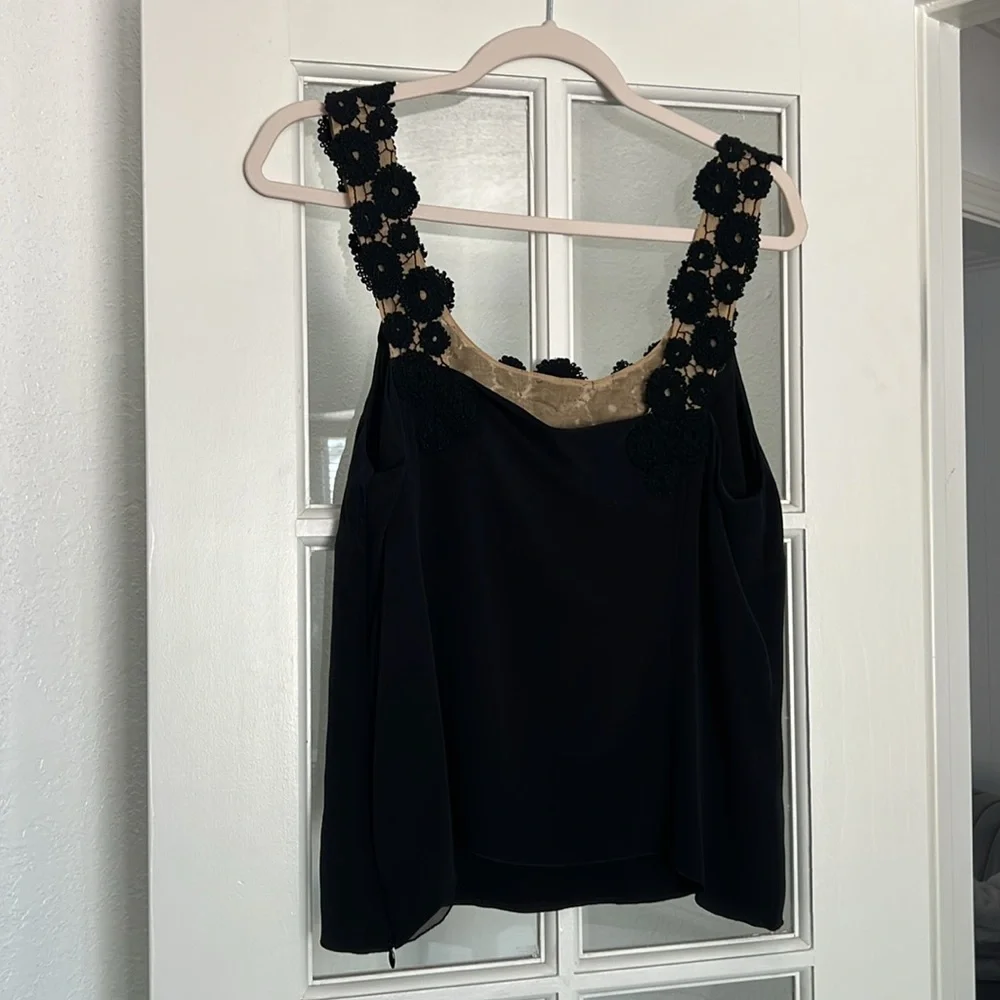 Black Floral Embellished Women's Top 100% silk - Picture 2 of 4